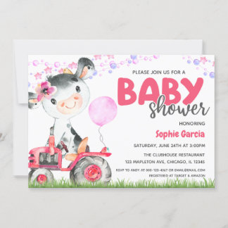 Boerderijdier Baby Meisje Koe Baby Shower Uitnodig Kaart