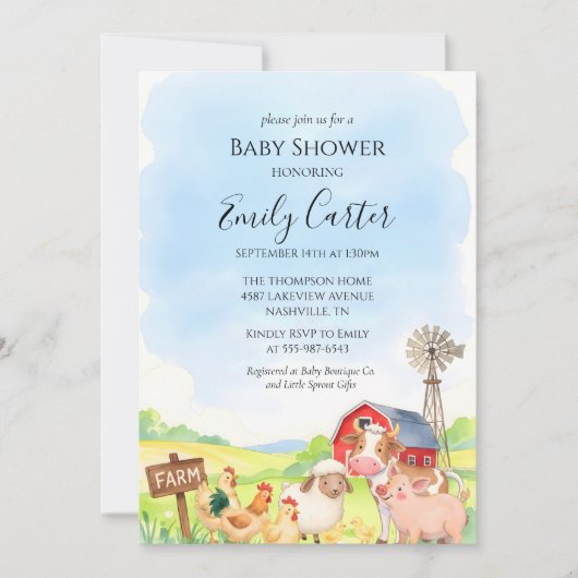 Boerderijdier Baby Shower Uitnodiging (Voorkant)