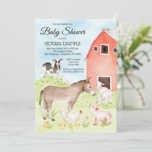 Boerderijdier Baby Shower Uitnodigingen (Staand voorkant)