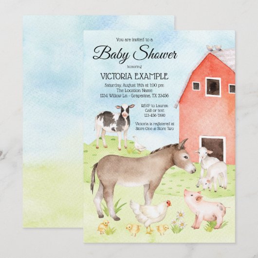 Boerderijdier Baby Shower Uitnodigingen (Voorkant / Achterkant)