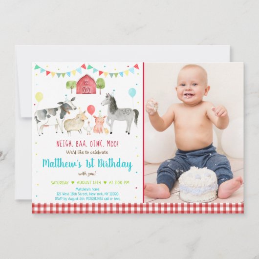 Boerderijdier Ballon Verjaardag Kaart (Voorkant)