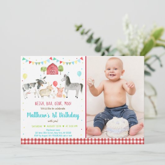 Boerderijdier Ballon Verjaardag Kaart (Staand voorkant)