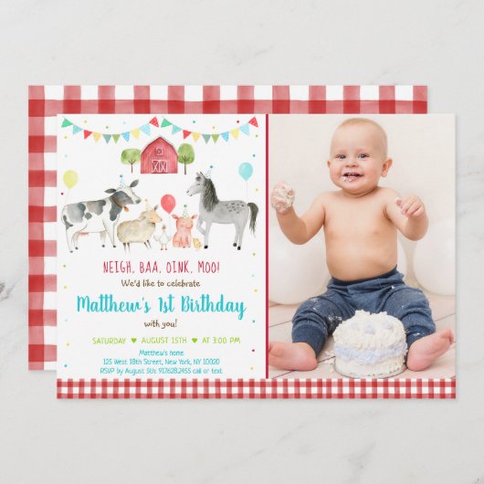 Boerderijdier Ballon Verjaardag Kaart (Voorkant / Achterkant)