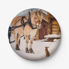 Boerderijdier paard en konijnen praten papieren bordje