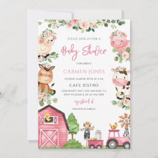 Boerderijdier Roze Tuin Baby Shower Kaart