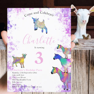 Boerderijdier Schattige Geiten 3e Verjaardagsfeest Uitnodiging Briefkaart