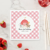 Boerderijdier verjaardagsfeest servetten roze ruit (Insitu)