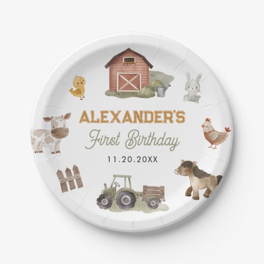 Boerderijdieren 1e verjaardag papieren bordje (Voorkant)