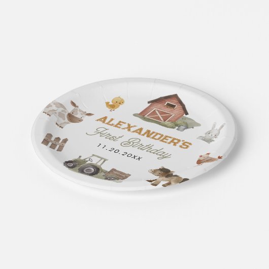 Boerderijdieren 1e verjaardag papieren bordje (Gekanteld)