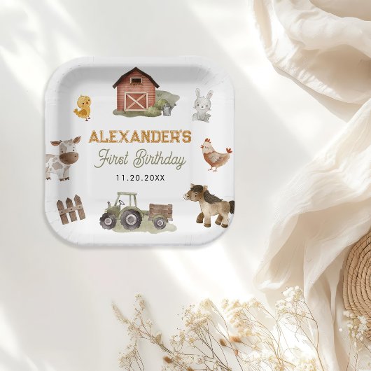 Boerderijdieren 1e verjaardag papieren bordje