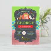 Boerderijdieren 1e Verjaardagsfeest Jongen Barnyar Kaart (Staand voorkant)