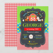 Boerderijdieren 1e Verjaardagsfeest Jongen Barnyar Kaart (Voorkant / Achterkant)