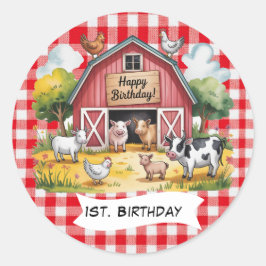 Boerderijdieren 1e verjaardagsfeestje ronde sticker