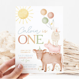 Boerderijdieren 1e verjaardagsfeestje voor jongens kaart