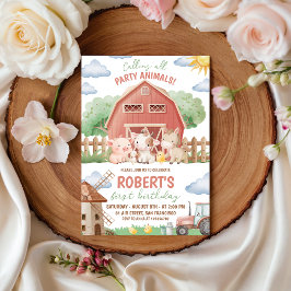 Boerderijdieren 1e verjaardagsuitnodiging kaart