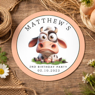 Boerderijdieren 2e verjaardagsfeestje met een leuk ronde sticker