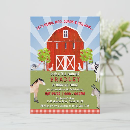 Boerderijdieren 4e verjaardag kaart (Staand voorkant)