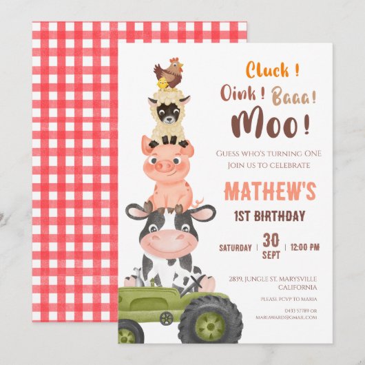 Boerderijdieren Baa Moo Holy Koe 1e 2e Verjaardag Kaart (Voorkant / Achterkant)