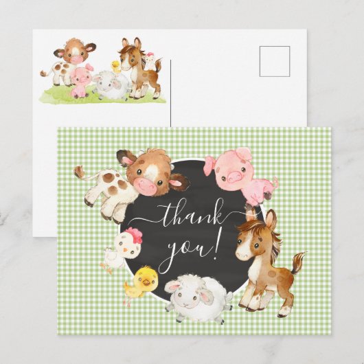 Boerderijdieren Baby Shower Bedankkaart Briefkaart (Voorkant / Achterkant)