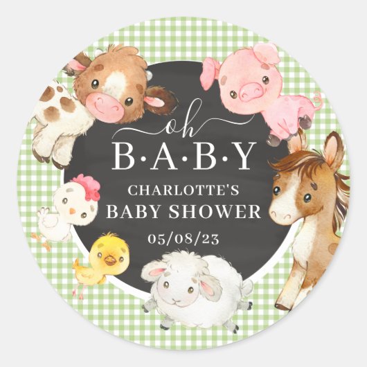 Boerderijdieren Baby Shower Favor Ronde Sticker (Voorkant)