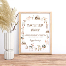 Boerderijdieren Baby shower Fopspeen Hunt Spel Poster