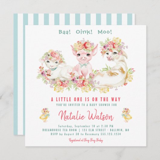 Boerderijdieren Baby Shower Kaart (Voorkant / Achterkant)