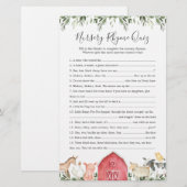 Boerderijdieren Baby shower kinderkamer rijm quiz  (Voorkant / Achterkant)