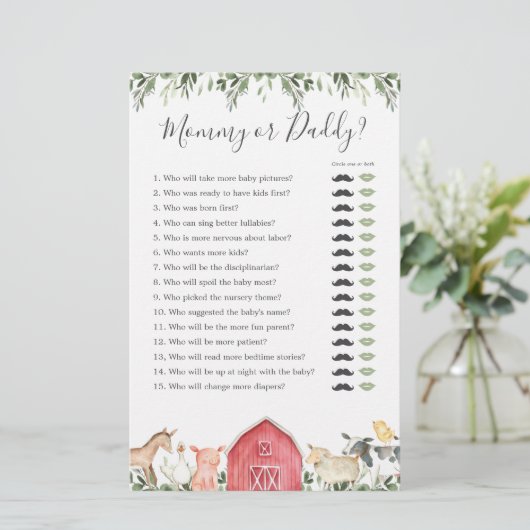 Boerderijdieren Baby shower Mama of Pappa Spel (Staand voorkant)