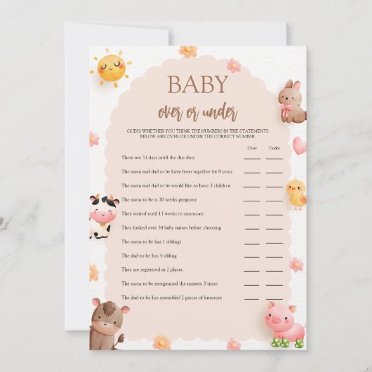 Boerderijdieren Baby shower over of onder Kaart va (Voorkant)