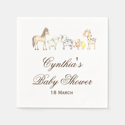 Boerderijdieren Baby shower Party servetten (Voorkant)