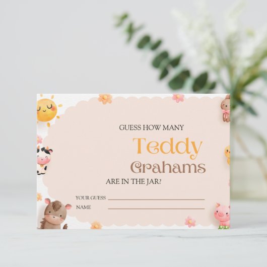 Boerderijdieren Baby shower raden hoeveel gram Informatiekaartje (Staand voorkant)