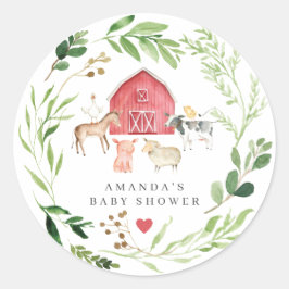 Boerderijdieren Baby Shower Ronde Sticker