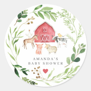 Boerderijdieren Baby Shower Ronde Sticker
