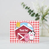 Boerderijdieren Baby shower; Rood & Wit Gingham Briefkaart (Staand voorkant)