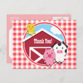 Boerderijdieren Baby shower; Rood & Wit Gingham Briefkaart (Voorkant / Achterkant)