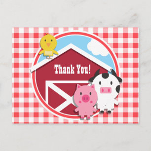 Boerderijdieren Baby shower; Rood & Wit Gingham Briefkaart