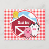 Boerderijdieren Baby shower; Rood & Wit Gingham Briefkaart (Voorkant)