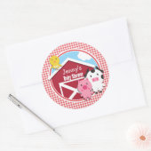 Boerderijdieren Baby shower; Rood & Wit Gingham Ronde Sticker (Envelop)