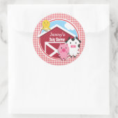 Boerderijdieren Baby shower; Rood & Wit Gingham Ronde Sticker (Tas)