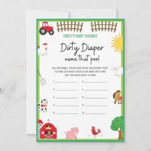 Boerderijdieren Baby Shower Spel Grootte Uitnodigi Kaart (Voorkant)