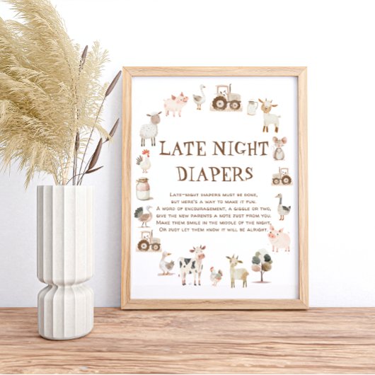 Boerderijdieren Baby shower Spel Late Night Luiers Poster