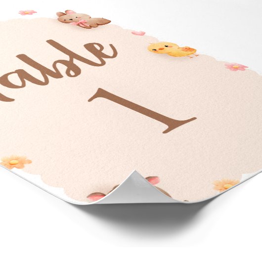 Boerderijdieren Baby shower Tabelnummer Poster (Hoek)