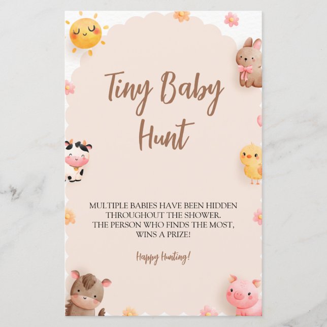 Boerderijdieren Baby shower Tiny Baby Hunt Spel (Voorkant)