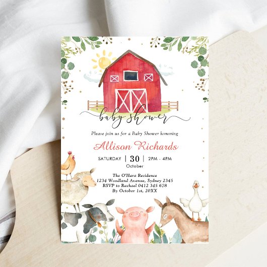 Boerderijdieren Baby Shower Uitnodiging