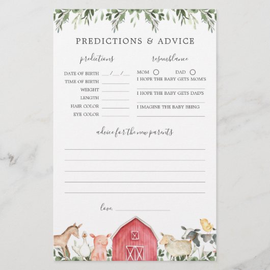 Boerderijdieren Baby shower Voorspellingen en Advi (Voorkant)
