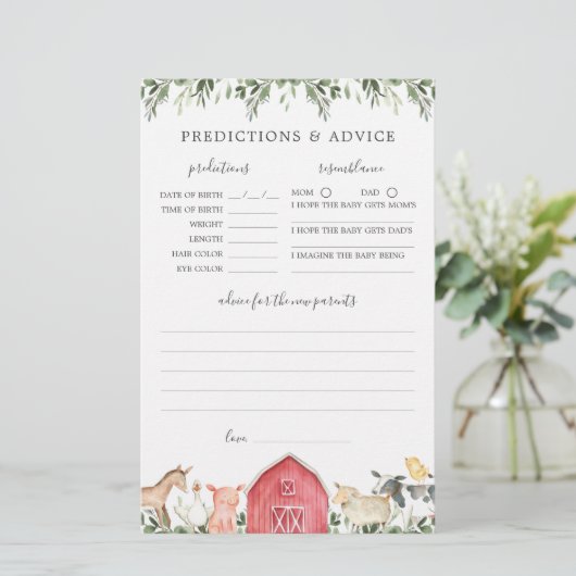 Boerderijdieren Baby shower Voorspellingen en Advi (Staand voorkant)