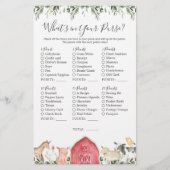 Boerderijdieren Baby shower Wat zit er in je tas (Voorkant)