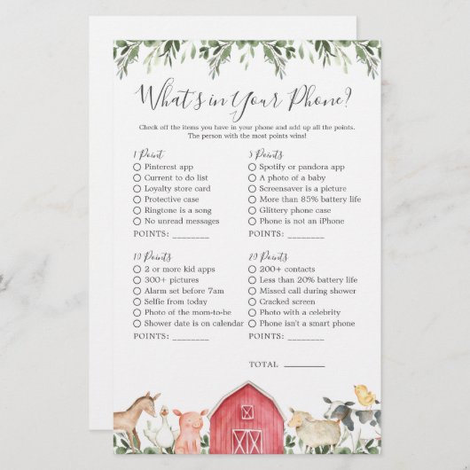 Boerderijdieren Baby shower Wat zit er in je telef (Voorkant / Achterkant)