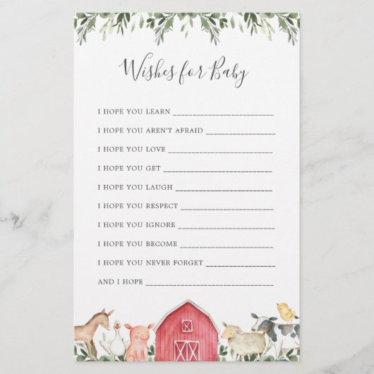 Boerderijdieren Baby shower wensen voor Baby (Voorkant)