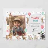 Boerderijdieren Ballon Confetti Boy Verjaardagsfee Bedankkaart (Voorkant)